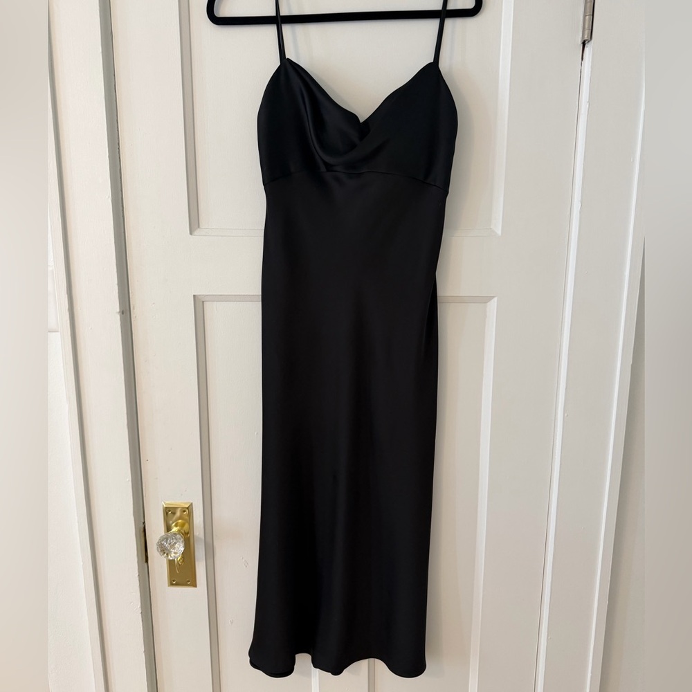 Jenny Yoo Black Slip Midi Dress with Cowl Neck